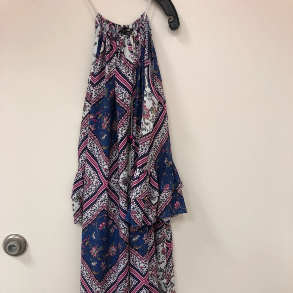 Printed long round neck dress